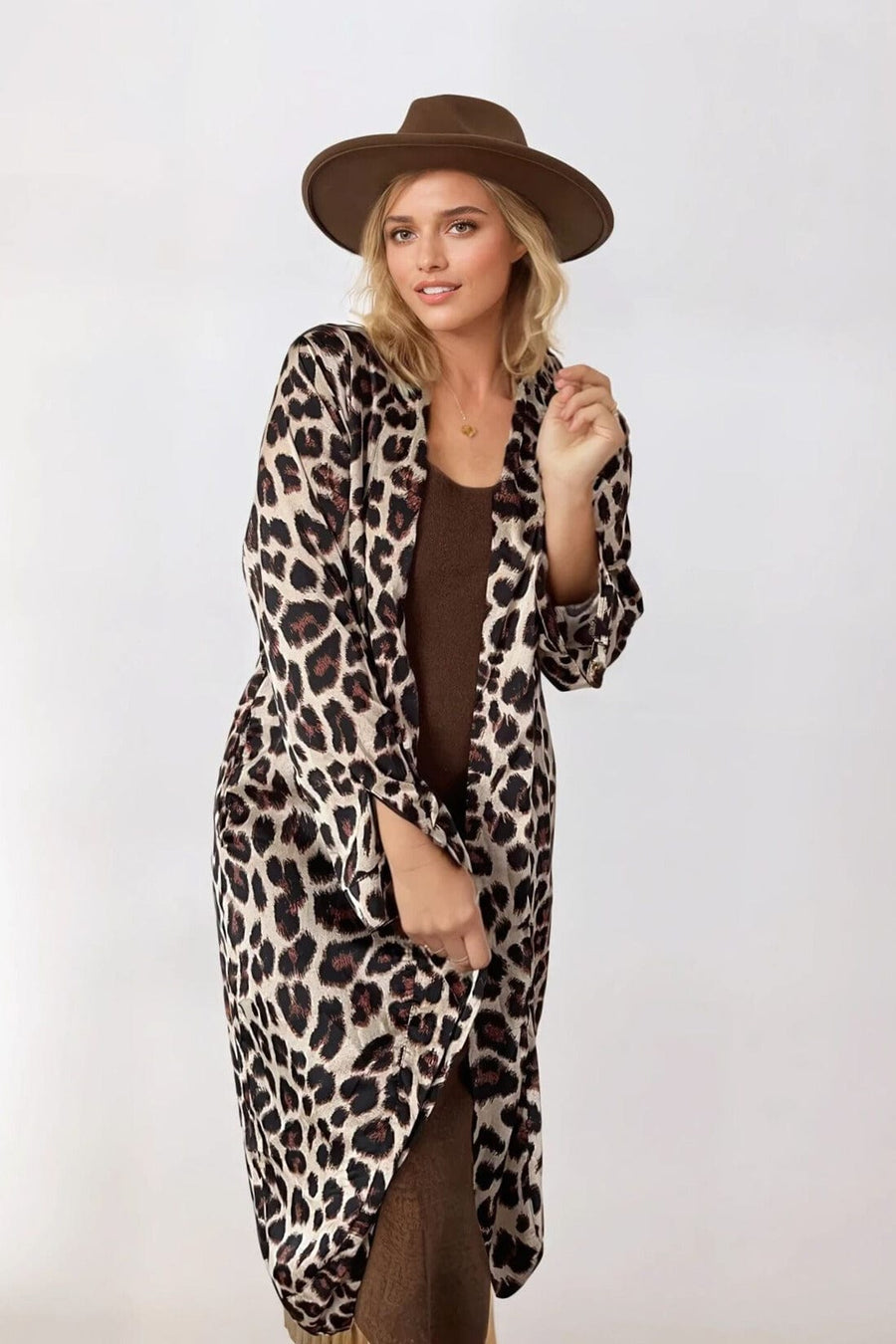 Zahra Silky Kimono Jacket in Leopard Print