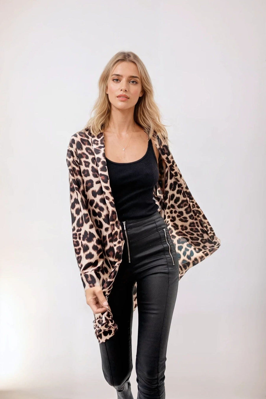 Zahra Silky Kimono Jacket in Leopard Print